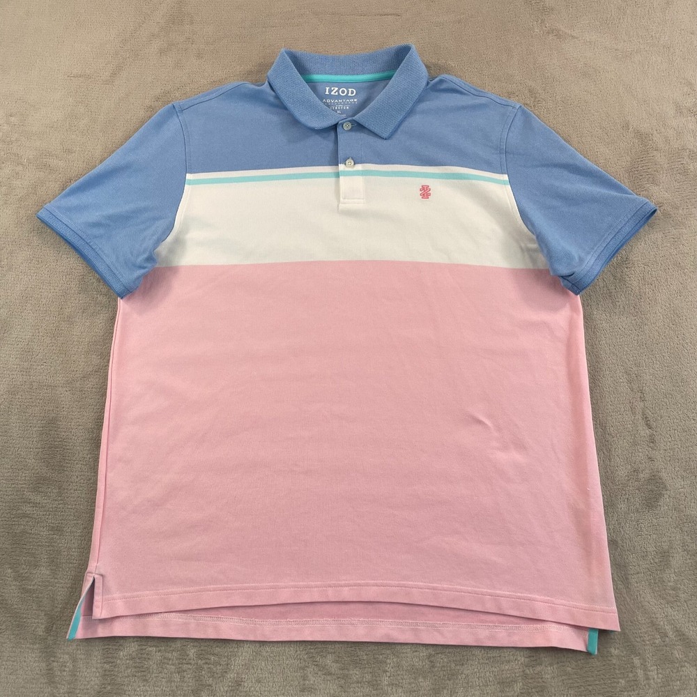 IZOD Performance Advantage Stretch Polo Shirt Men XL Pink Blue ColorBlock Golf